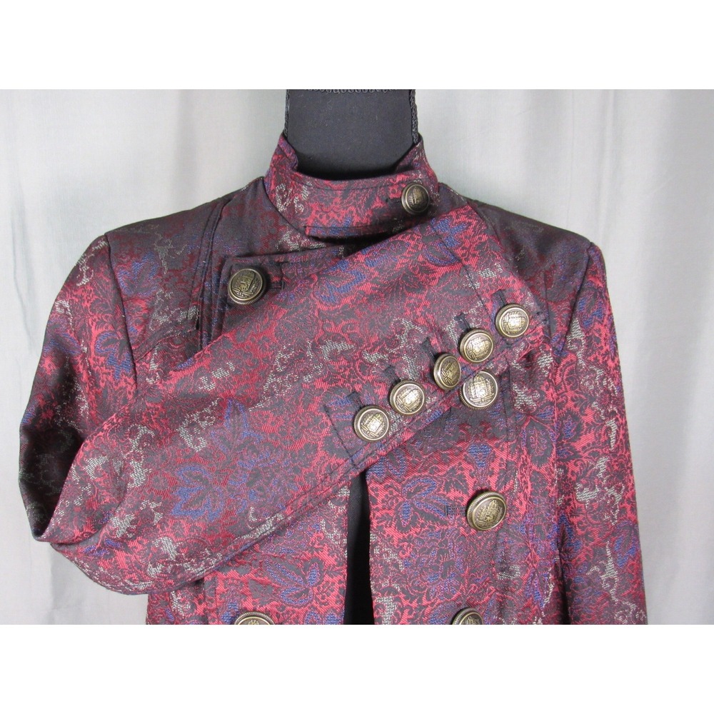 Free People Burgundy Floral Brocade Military Blazer Jacket Metallic Crest Medium - Picture 7 of 11